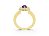 Yellow gold Pear Cut Halo Diamond Engagement Ring with Milgrain Pave Band and Four-Prong Setting_3