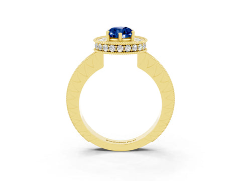 Yellow gold Pear Cut Halo Diamond Engagement Ring with Milgrain Pave Band and Four-Prong Setting_3