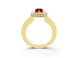Yellow gold Pear Cut Halo Diamond Engagement Ring with Milgrain Pave Band and Four-Prong Setting_3