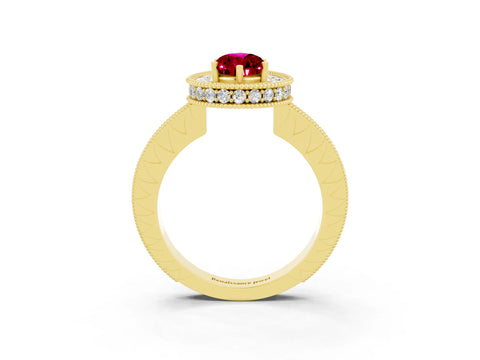 Yellow gold Pear Cut Halo Diamond Engagement Ring with Milgrain Pave Band and Four-Prong Setting_3