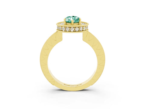 Yellow gold Pear Cut Halo Diamond Engagement Ring with Milgrain Pave Band and Four-Prong Setting_3