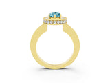 Yellow gold Pear Cut Halo Diamond Engagement Ring with Milgrain Pave Band and Four-Prong Setting_3