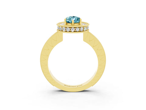 Yellow gold Pear Cut Halo Diamond Engagement Ring with Milgrain Pave Band and Four-Prong Setting_3
