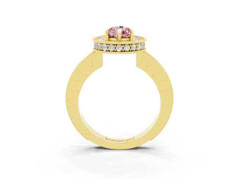 Yellow gold Pear Cut Halo Diamond Engagement Ring with Milgrain Pave Band and Four-Prong Setting_3