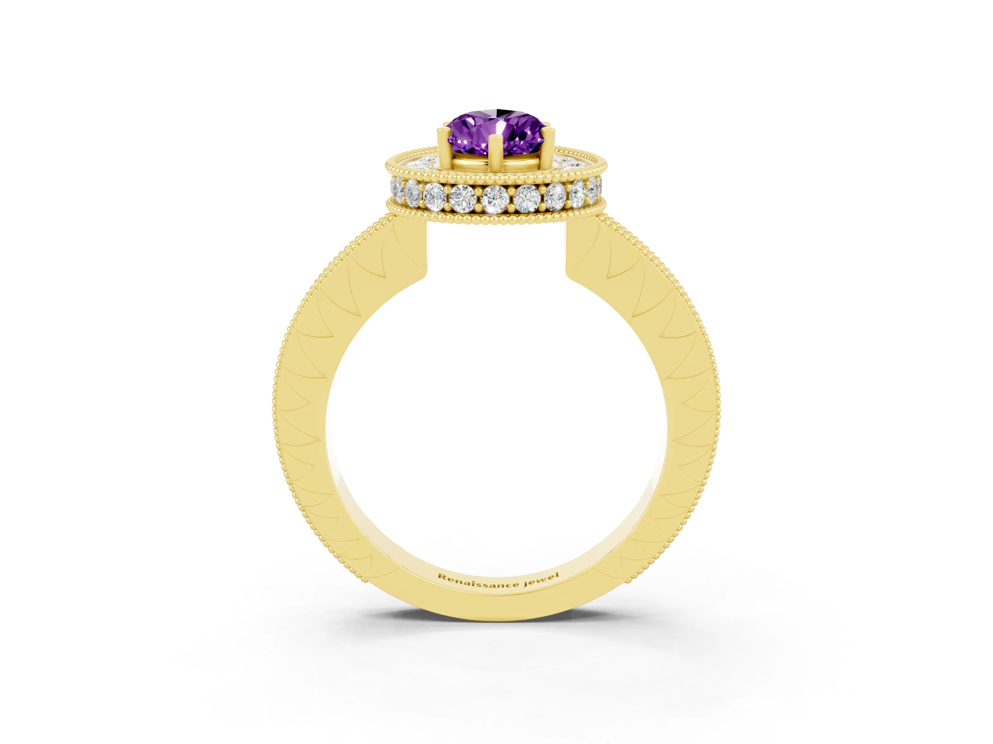 Yellow gold Pear Cut Halo Diamond Engagement Ring with Milgrain Pave Band and Four-Prong Setting_3