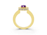 Yellow gold Pear Cut Halo Diamond Engagement Ring with Milgrain Pave Band and Four-Prong Setting_3