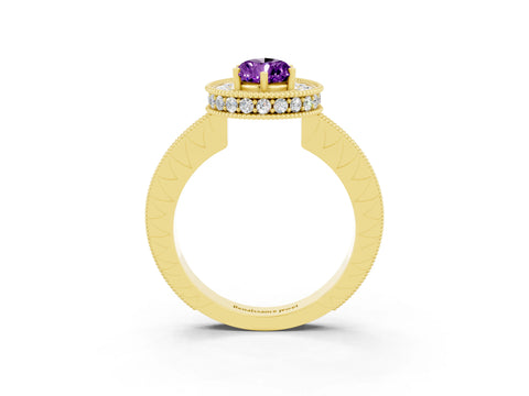 Yellow gold Pear Cut Halo Diamond Engagement Ring with Milgrain Pave Band and Four-Prong Setting_3