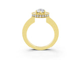 Yellow gold Pear Cut Halo Diamond Engagement Ring with Milgrain Pave Band and Four-Prong Setting_3