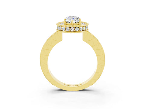 Yellow gold Pear Cut Halo Diamond Engagement Ring with Milgrain Pave Band and Four-Prong Setting_3
