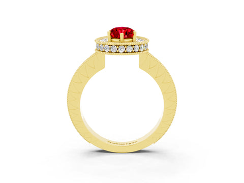 Yellow gold Pear Cut Halo Diamond Engagement Ring with Milgrain Pave Band and Four-Prong Setting_3