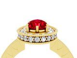 Yellow gold Pear Cut Halo Diamond Engagement Ring with Milgrain Pave Band and Four-Prong Setting_4