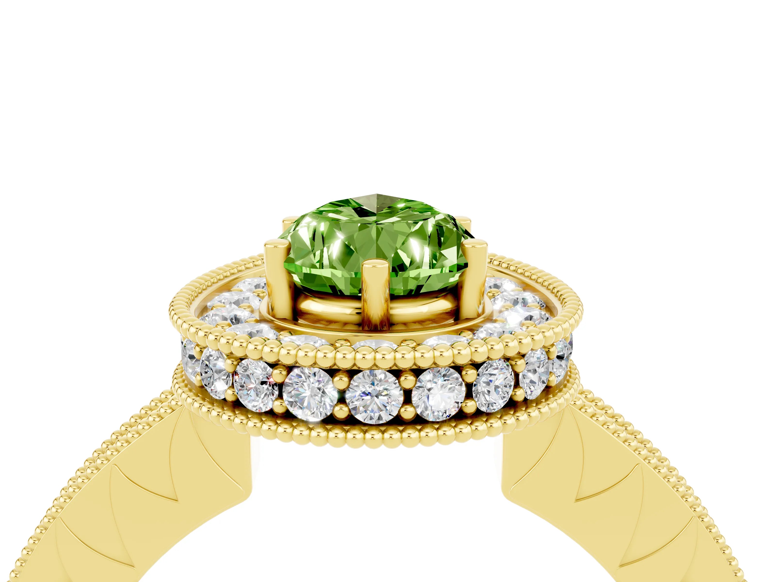 Yellow gold Pear Cut Halo Diamond Engagement Ring with Milgrain Pave Band and Four-Prong Setting_4