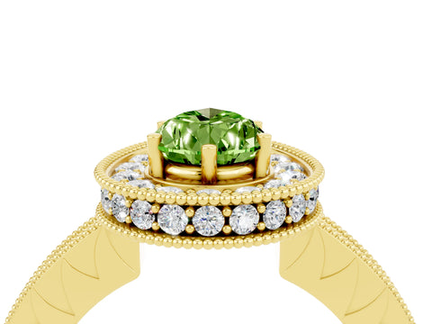 Yellow gold Pear Cut Halo Diamond Engagement Ring with Milgrain Pave Band and Four-Prong Setting_4