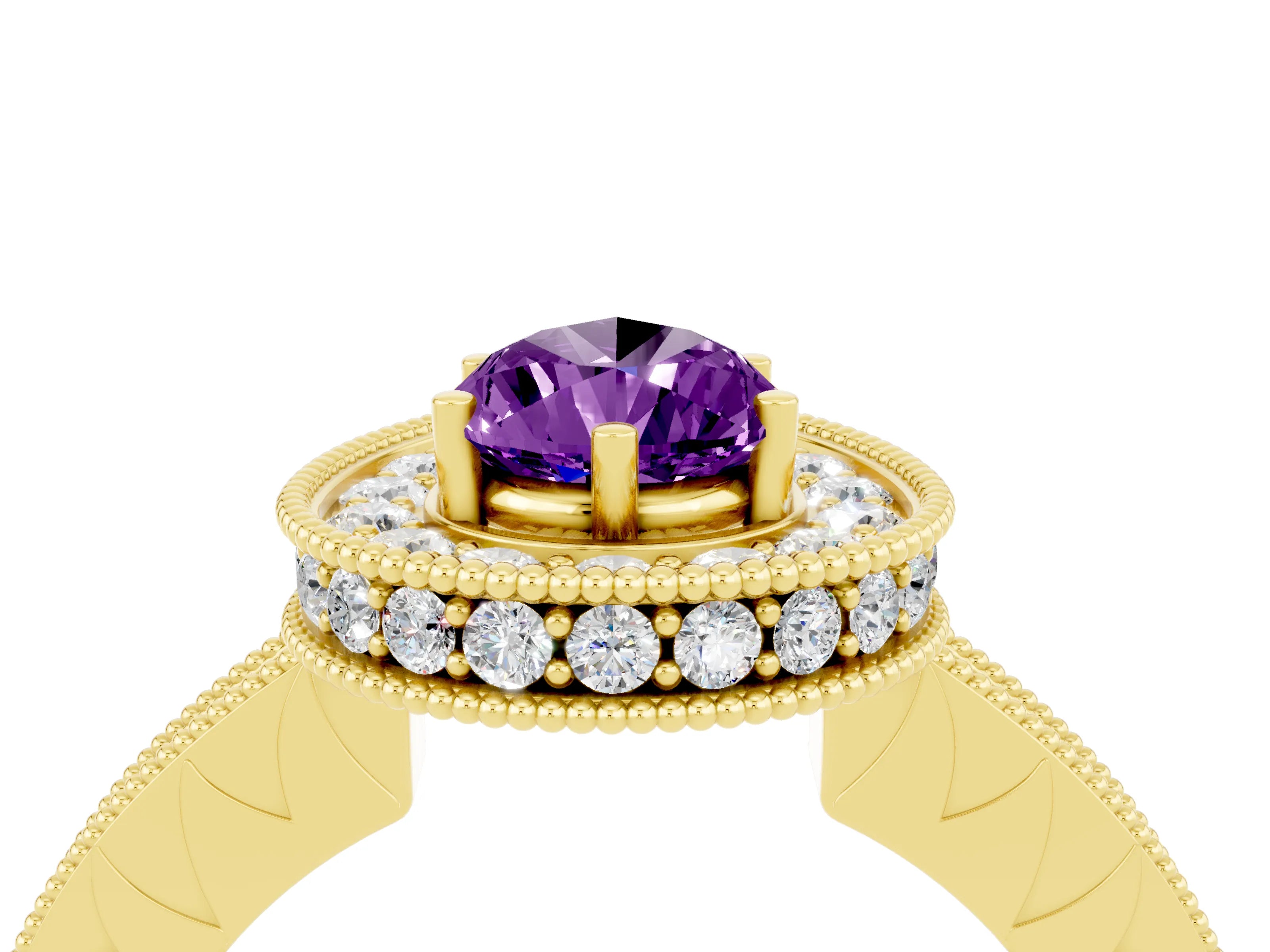 Yellow gold Pear Cut Halo Diamond Engagement Ring with Milgrain Pave Band and Four-Prong Setting_4