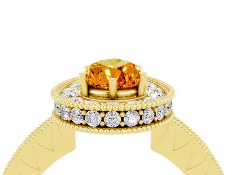 Yellow gold Pear Cut Halo Diamond Engagement Ring with Milgrain Pave Band and Four-Prong Setting_4