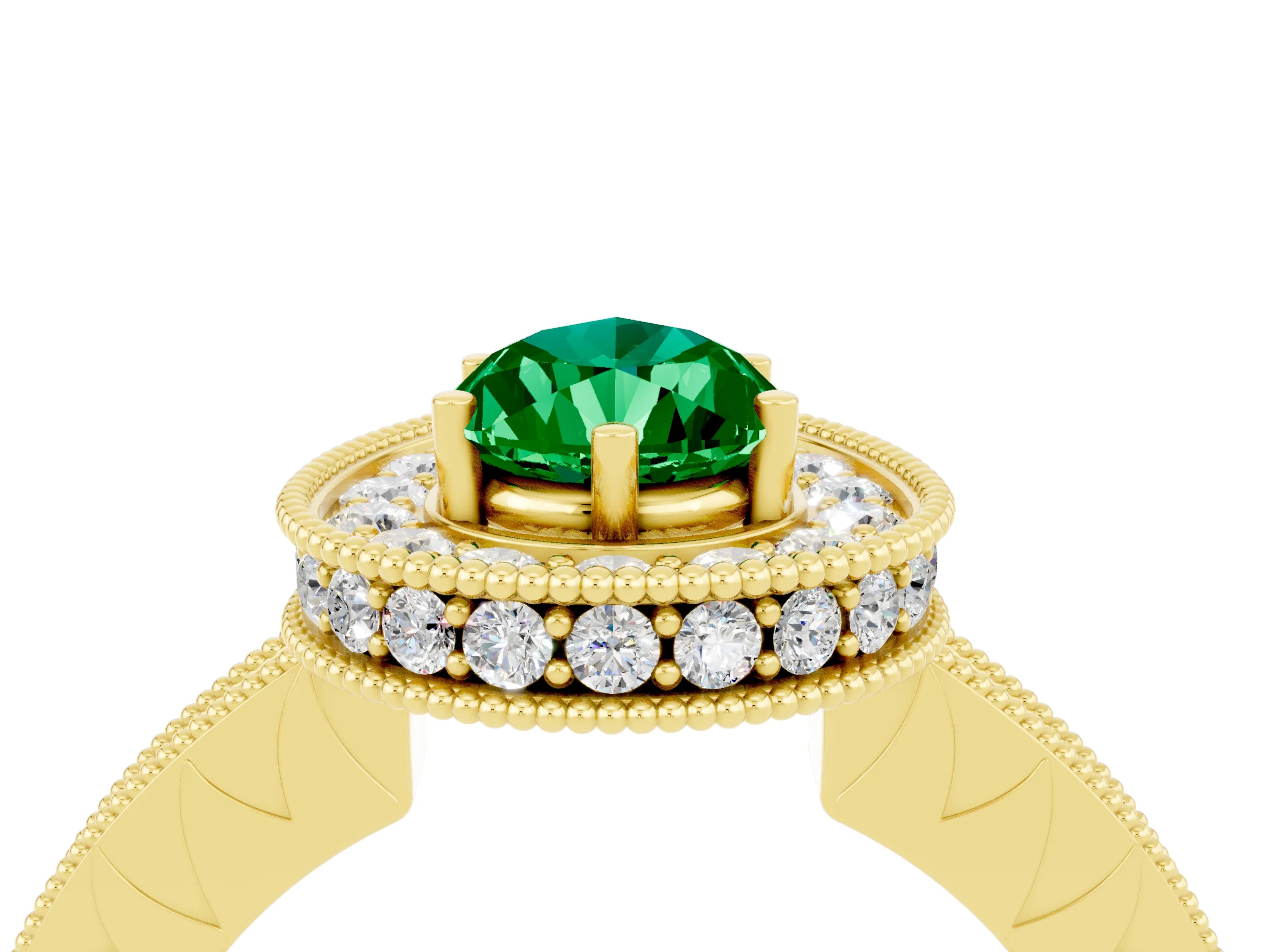 Yellow gold Pear Cut Halo Diamond Engagement Ring with Milgrain Pave Band and Four-Prong Setting_4