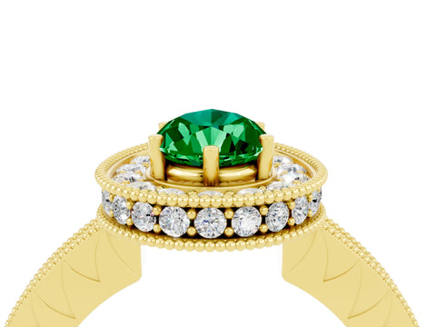 Yellow gold Pear Cut Halo Diamond Engagement Ring with Milgrain Pave Band and Four-Prong Setting_4