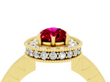 Yellow gold Pear Cut Halo Diamond Engagement Ring with Milgrain Pave Band and Four-Prong Setting_4