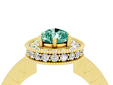 Yellow gold Pear Cut Halo Diamond Engagement Ring with Milgrain Pave Band and Four-Prong Setting_4