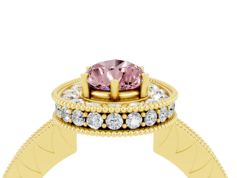 Yellow gold Pear Cut Halo Diamond Engagement Ring with Milgrain Pave Band and Four-Prong Setting_4