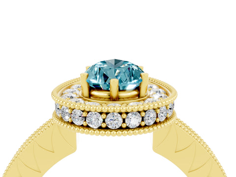 Yellow gold Pear Cut Halo Diamond Engagement Ring with Milgrain Pave Band and Four-Prong Setting_4