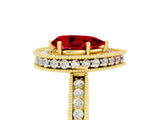 Yellow gold Pear Cut Halo Diamond Engagement Ring with Milgrain Pave Band and Four-Prong Setting_5