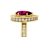Yellow gold Pear Cut Halo Diamond Engagement Ring with Milgrain Pave Band and Four-Prong Setting_5
