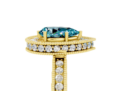 Yellow gold Pear Cut Halo Diamond Engagement Ring with Milgrain Pave Band and Four-Prong Setting_5