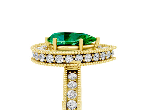 Yellow gold Pear Cut Halo Diamond Engagement Ring with Milgrain Pave Band and Four-Prong Setting_5