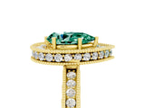 Yellow gold Pear Cut Halo Diamond Engagement Ring with Milgrain Pave Band and Four-Prong Setting_5