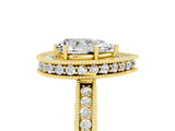 Yellow gold Pear Cut Halo Diamond Engagement Ring with Milgrain Pave Band and Four-Prong Setting_5