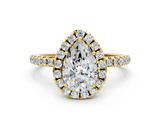 Yellow gold Pear Cut Halo Diamond Engagement Ring with Pave Band and Four-Prong Setting_20