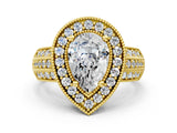 Yellow gold Pear Cut Halo Diamond Engagement Ring with Pave Split Shank and Four-Prong Setting_3