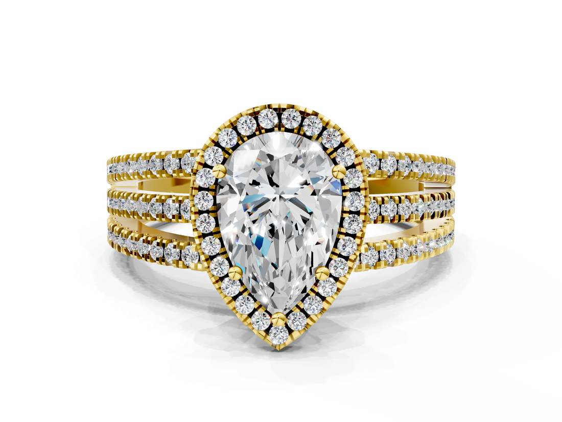 Yellow gold Pear Cut Halo Diamond Engagement Ring with Split Shank and Four-Prong Setting_20
