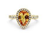 Yellow gold Pear Cut Halo Diamond Pave Band with Prong Setting