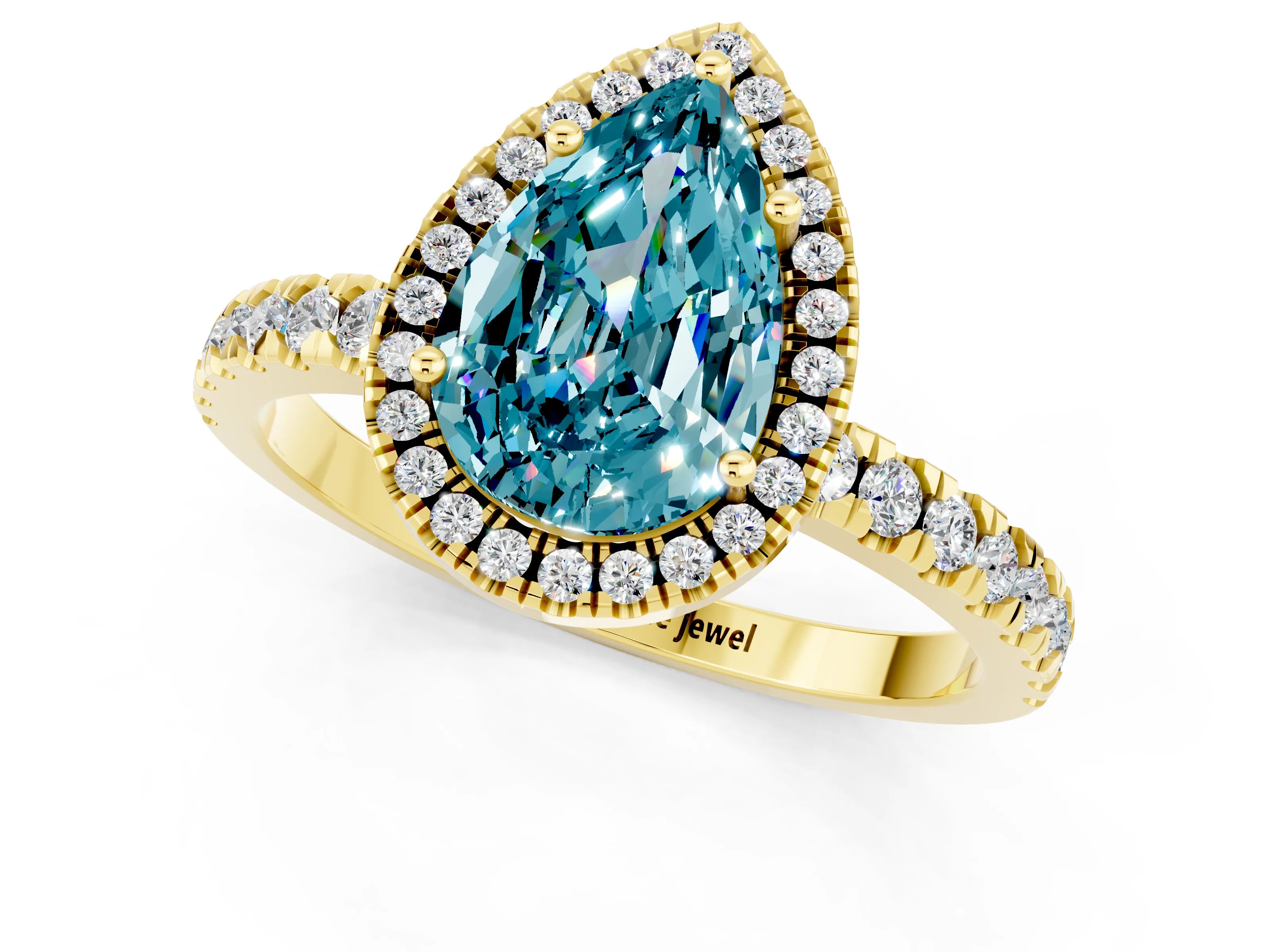 Yellow gold Pear Cut Halo Diamond Pave Band with Prong Setting_1