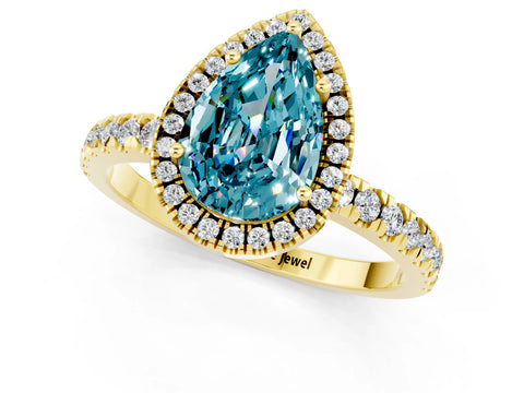 Yellow gold Pear Cut Halo Diamond Pave Band with Prong Setting_1