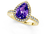 Yellow gold Pear Cut Halo Diamond Pave Band with Prong Setting_1