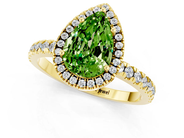 Yellow gold Pear Cut Halo Diamond Pave Band with Prong Setting
