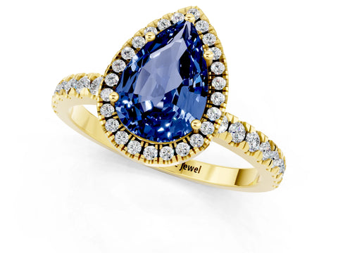 Yellow gold Pear Cut Halo Diamond Pave Band with Prong Setting_1