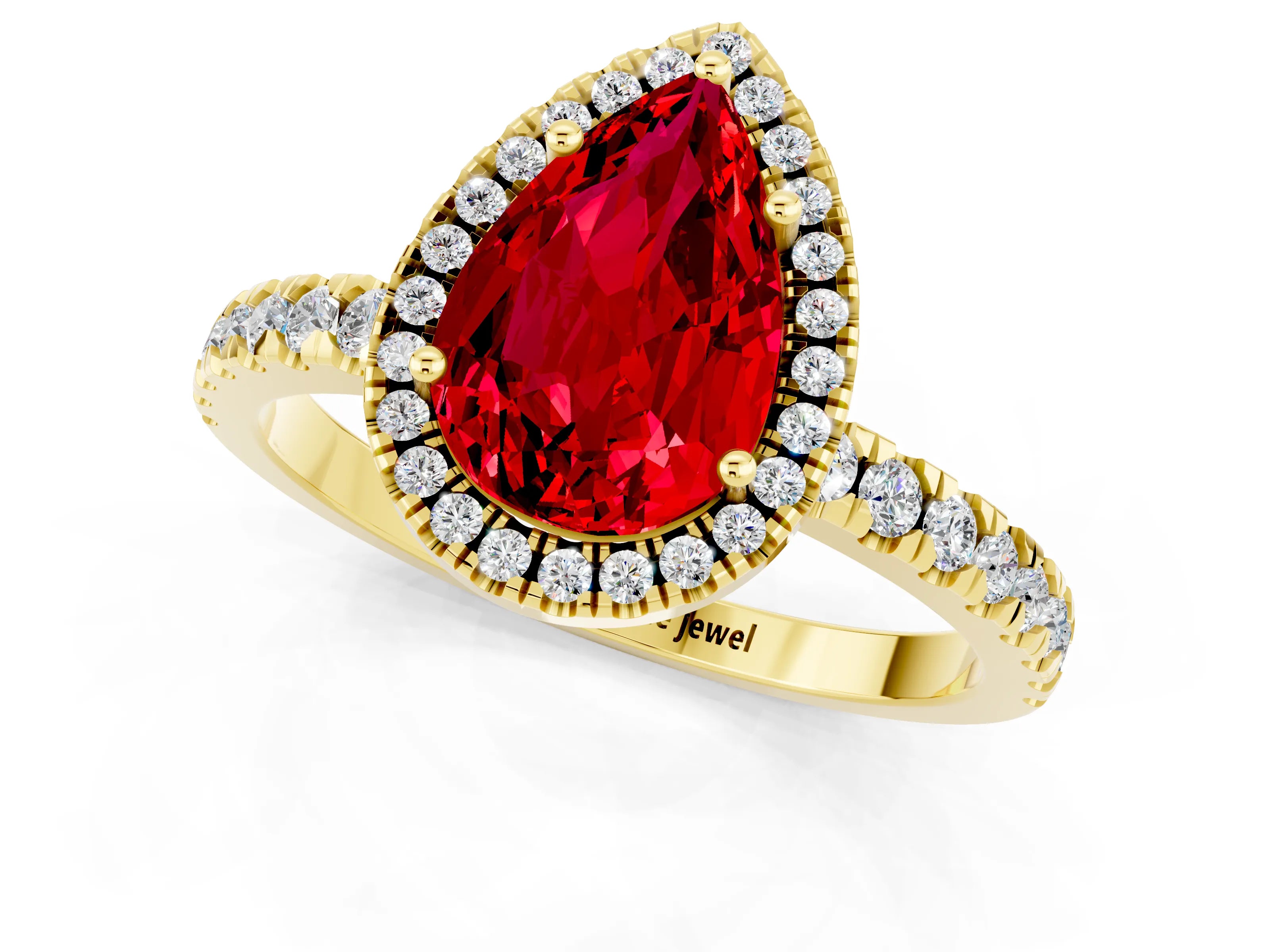 Yellow gold Pear Cut Halo Diamond Pave Band with Prong Setting_1