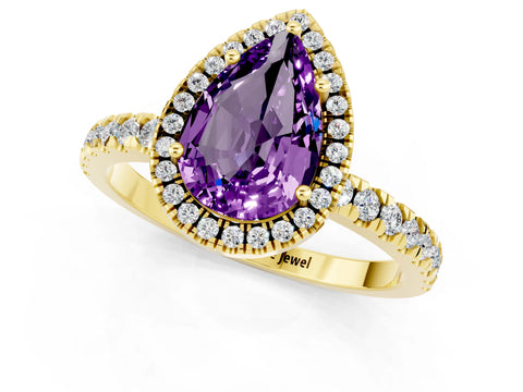Yellow gold Pear Cut Halo Diamond Pave Band with Prong Setting_1