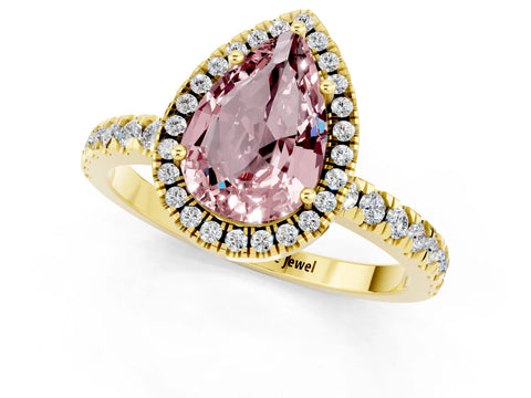Yellow gold Pear Cut Halo Diamond Pave Band with Prong Setting_1