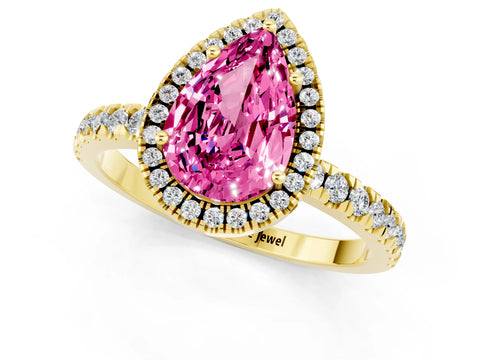 Yellow gold Pear Cut Halo Diamond Pave Band with Prong Setting_1