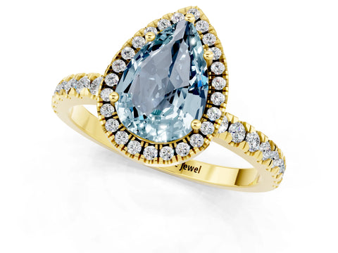 Yellow gold Pear Cut Halo Diamond Pave Band with Prong Setting_1