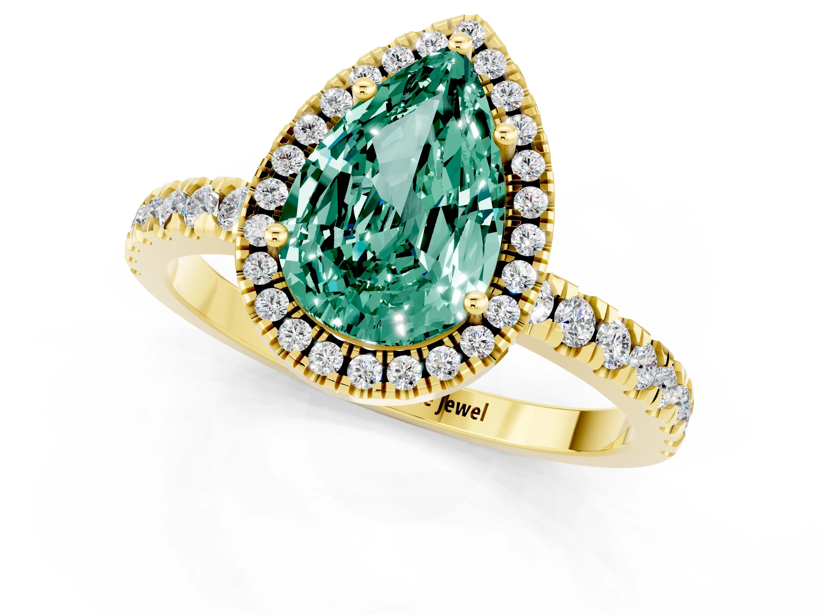 Yellow gold Pear Cut Halo Diamond Pave Band with Prong Setting_1