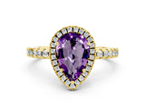 Yellow gold Pear Cut Halo Diamond Pave Band with Prong Setting