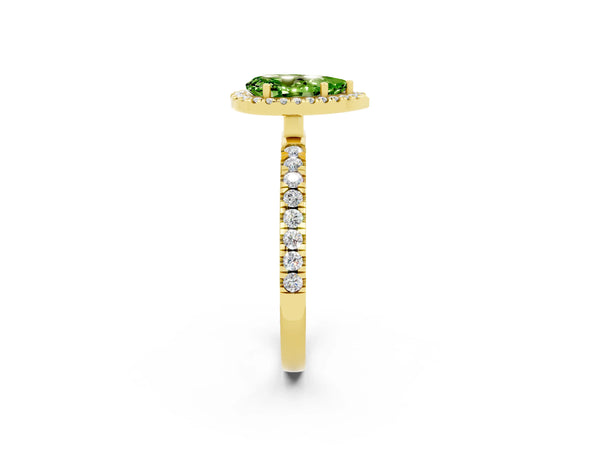 Yellow gold Pear Cut Halo Diamond Pave Band with Prong Setting