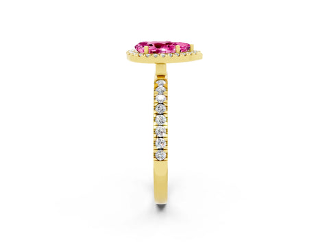 Yellow gold Pear Cut Halo Diamond Pave Band with Prong Setting_2