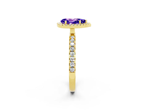 Yellow gold Pear Cut Halo Diamond Pave Band with Prong Setting_2